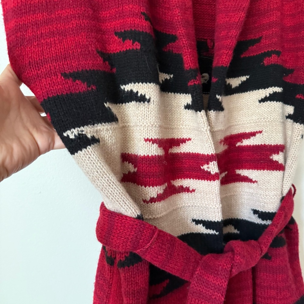 LRL Ralph Lauren Deep Red Native Tribal Aztec Sleeveless Knit Wrap Cardigan, S - Picture 6 of 16